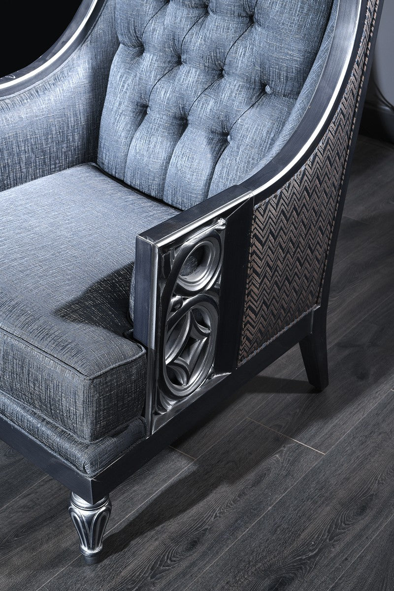 Luxury Baroque Chesterfield living room armchair blue / gray / silver 77 x 76 x H. 100 cm - Baroque furniture