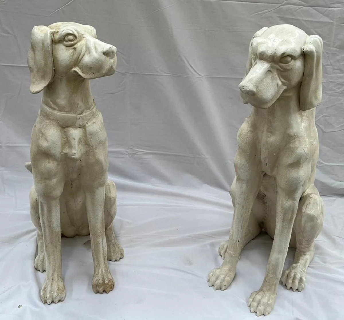 Luxury bronze decorative sculpture set dogs antique white H. 70 cm - bronze decorative figures - living room decoration - garden decoration