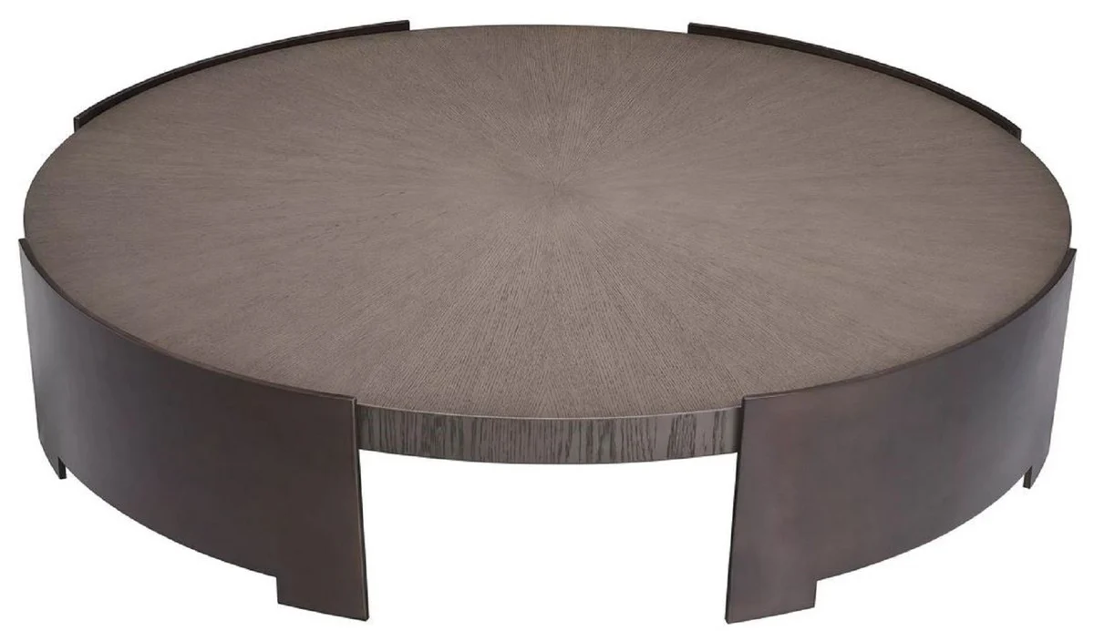 Luxury coffee table gray / bronze Ø 118.5 x H. 24.5 cm - Round living room table with solid wood table top - Living room furniture - Solid wood furniture - Luxury furniture - Luxury furnishings