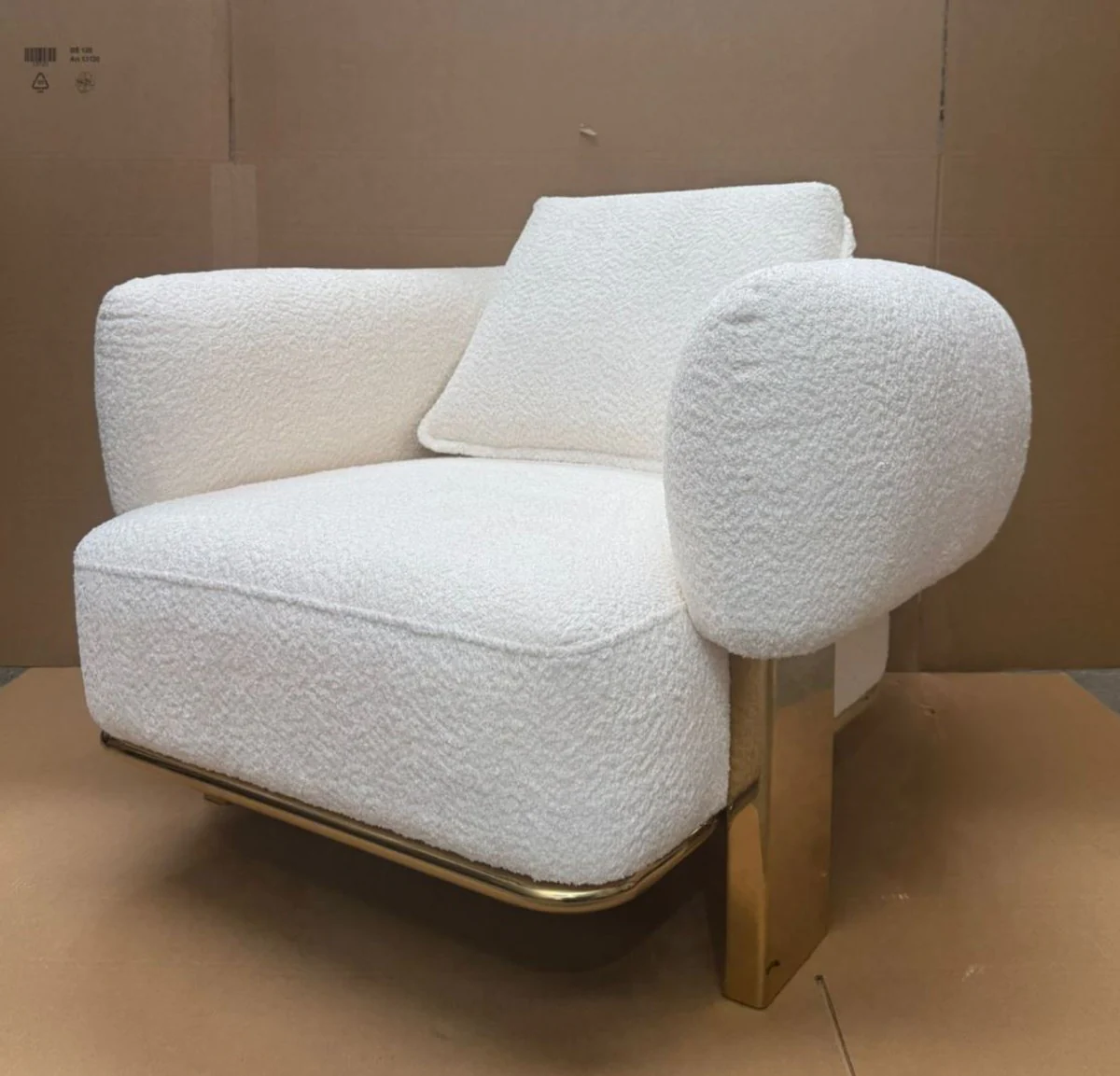 Luxury armchair white / gold 115 cm - living room & hotel furniture