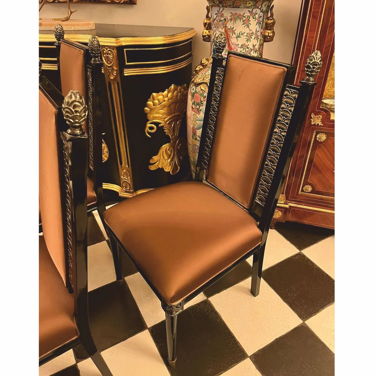 Luxury Baroque Dining Chair Set of 4 Brown / Black / Gold - Baroque Furniture