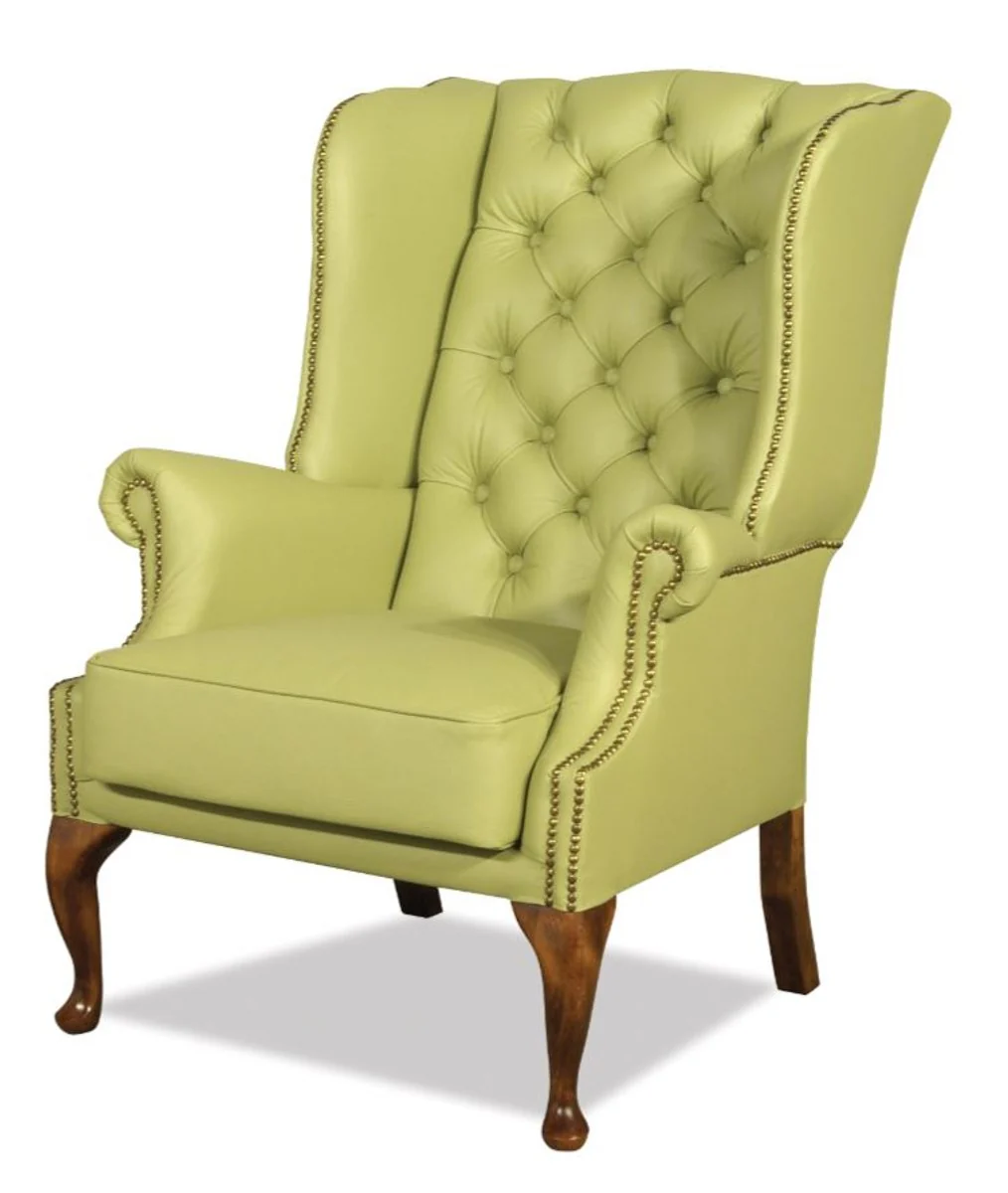 Chesterfield genuine leather wing chair light green 80 x 80 x H. 110 cm - luxury armchair