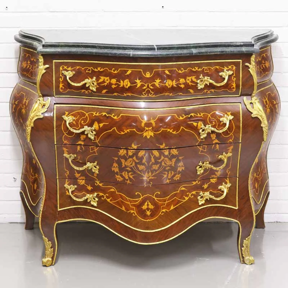 Baroque style chest of drawers with 4 drawers and marble top in brown / gold / black 110 x 50 x H. 90 cm - antique style furniture