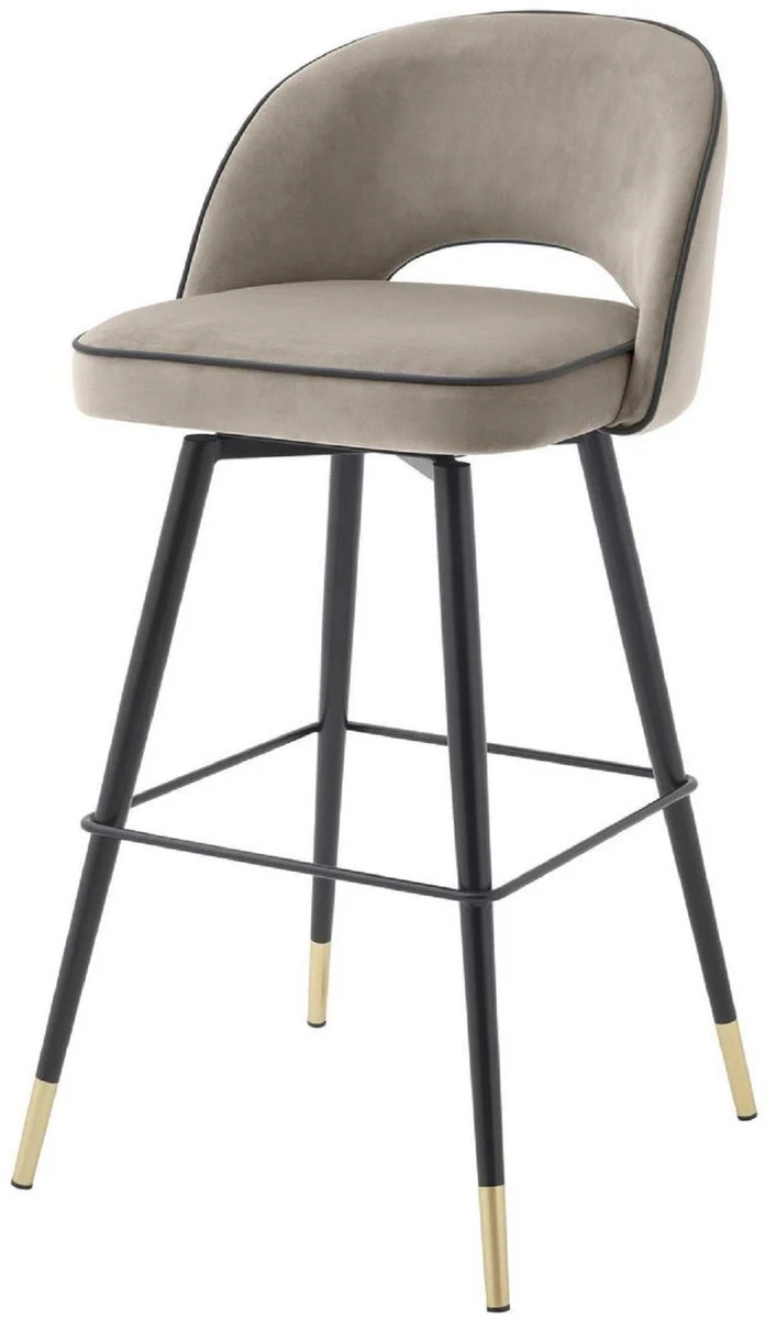 Luxury bar chair set greige / black / brass 51 x 52 x H. 103 cm - bar chairs with swivel seat and elegant velvet fabric - luxury bar furniture