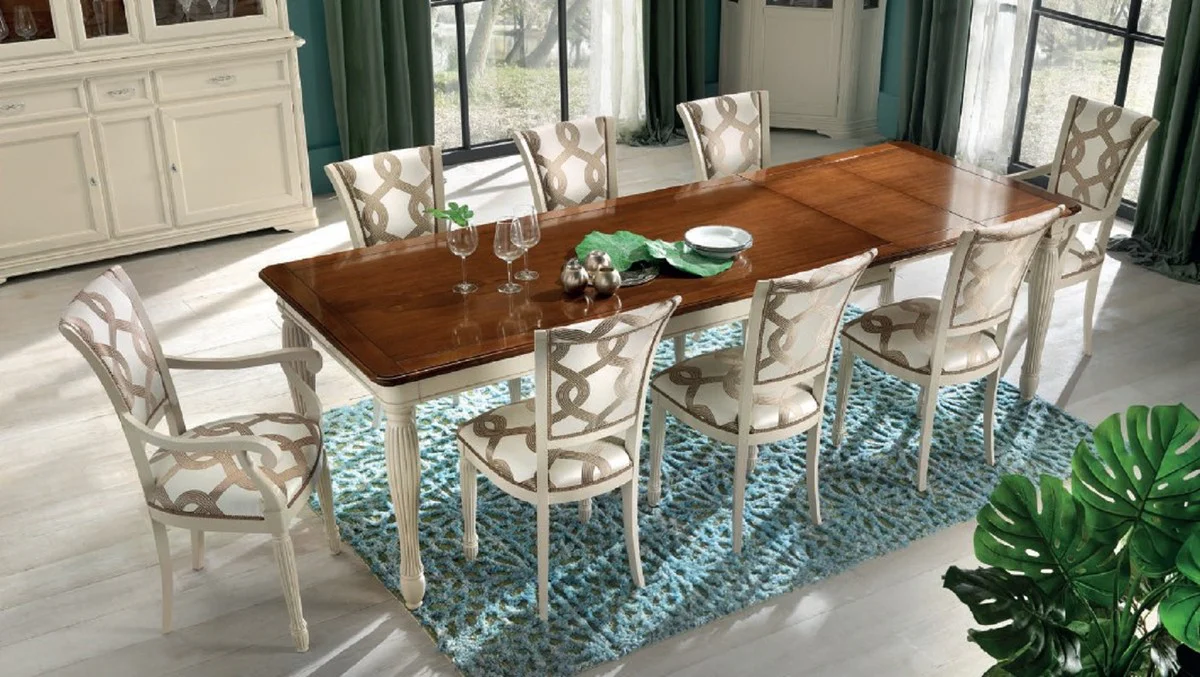 Luxury baroque extendable dining table brown / cream white - Made in Italy