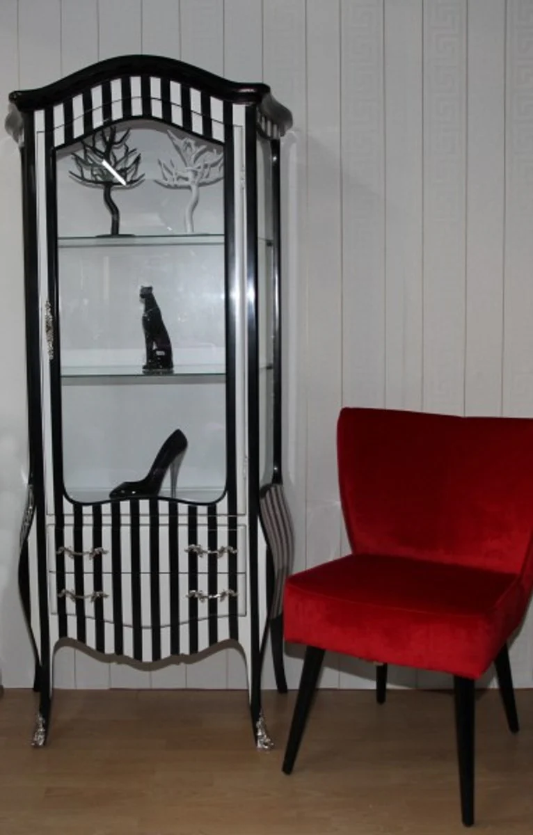 Baroque display cabinet in black/white stripes - display cabinet - living room cabinet