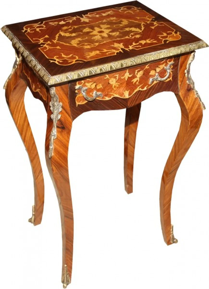 Baroque chest of drawers with drawers brown inlay H 77 cm, W 45 cm - antique style - bedside table console