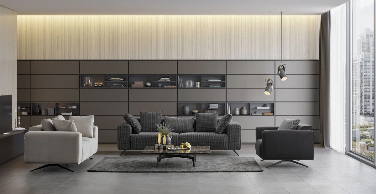 Luxury sofa gray / black 203 x 96 x H. 87 cm - Living room sofa - Hotel sofa - Living room furniture - Living room furniture - Hotel furniture - Luxury furniture - Luxury furniture