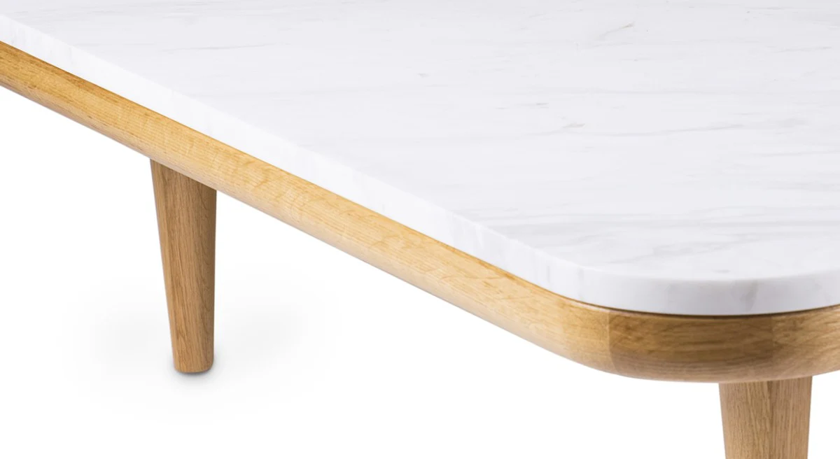Luxury coffee table white / natural colors 120 x 120 x H. 35 cm - Modern oak wood living room table with Volakas marble top - Living room furniture