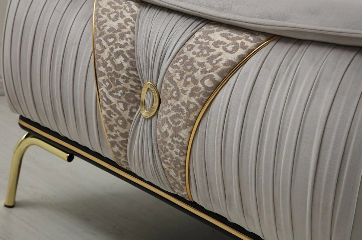 Luxury living room sofa with adjustable backrest gray / beige / gold 223 x 93 x H. 78 cm - Luxury living room furniture