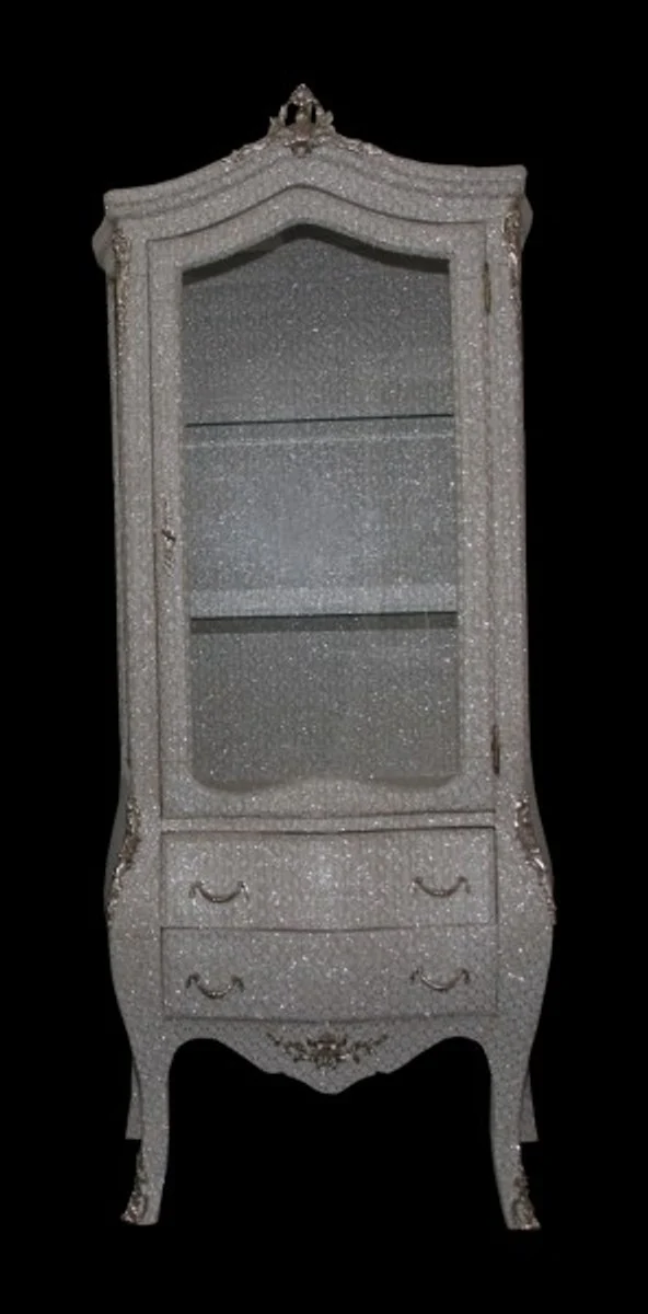 Baroque display cabinet in white/silver glitter look - display cabinet - living room cabinet