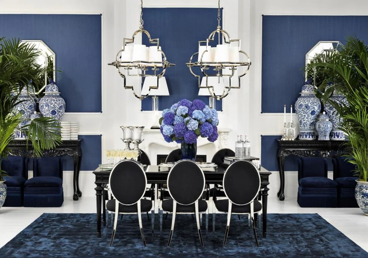 Luxury dining room chair with armrests silver / black 57 x 65 x H. 98 cm - Dining room furniture