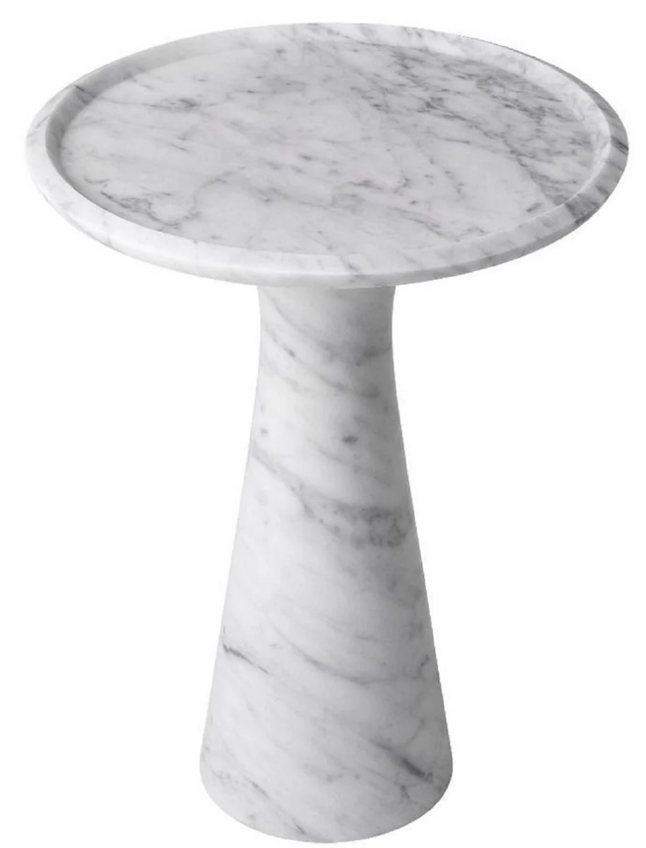 Luxury side table white Ø 46.5 x H. 60 cm - Round side table made of high-quality Carrara marble - Luxury furniture