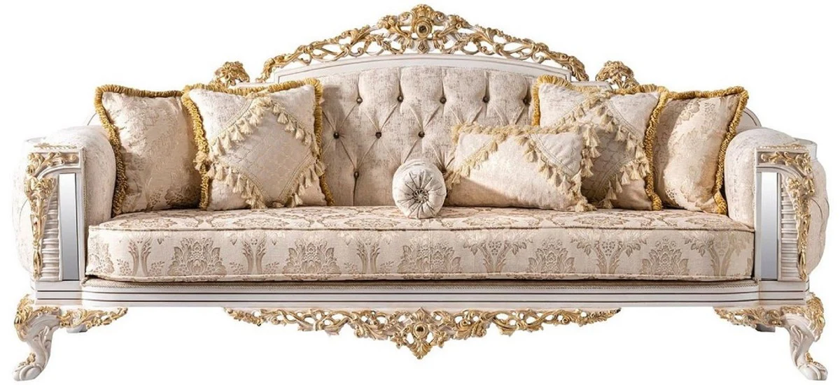 Luxury Baroque Living Room Set Beige / White / Gold - 2 Baroque Sofas & 2 Baroque Armchairs & 1 Baroque Coffee Table - Luxury Living Room Furniture in Baroque Style - Baroque Furniture - Noble & Magnificent