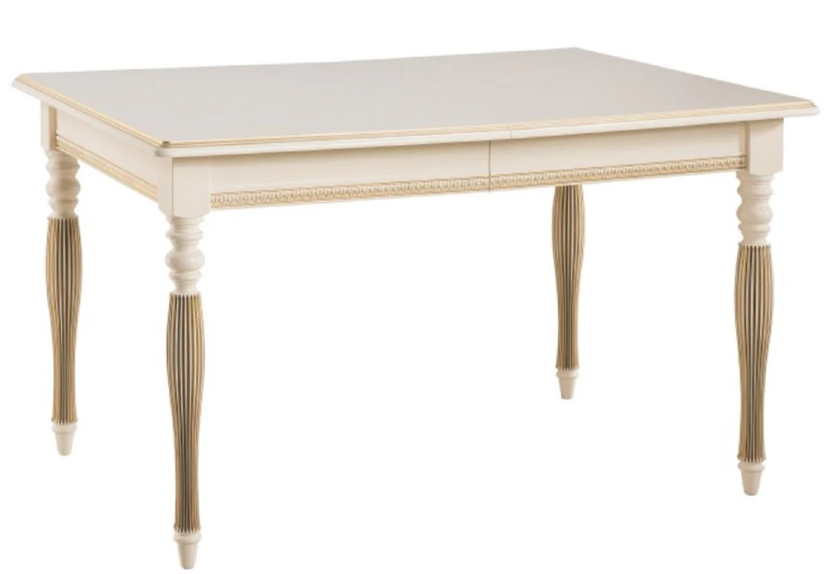 Luxury Baroque Dining Room Set Cream / Gold / Orange - Extendable Kitchen Table with 4 Dining Chairs - Baroque Style Dining Room Furniture