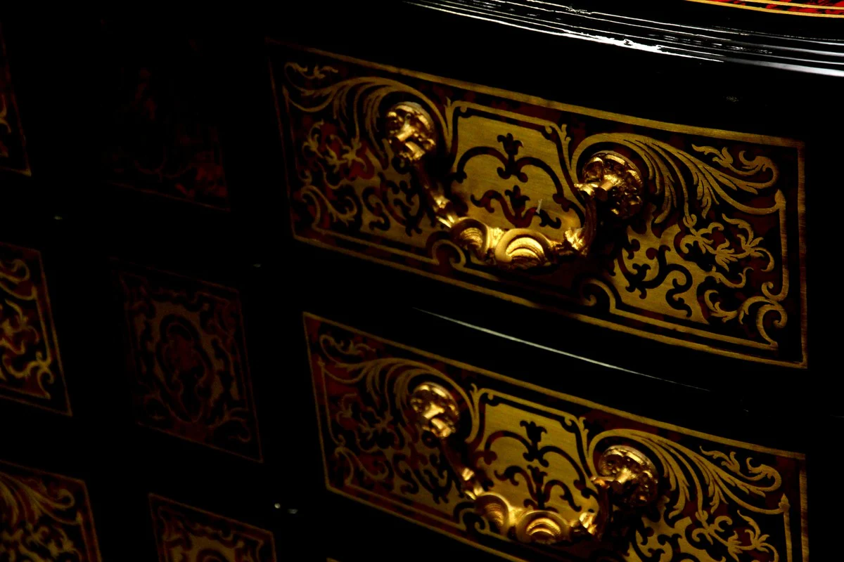 Baroque Boulle chest of drawers black / gold / red 112 cm - furniture cabinet sideboard