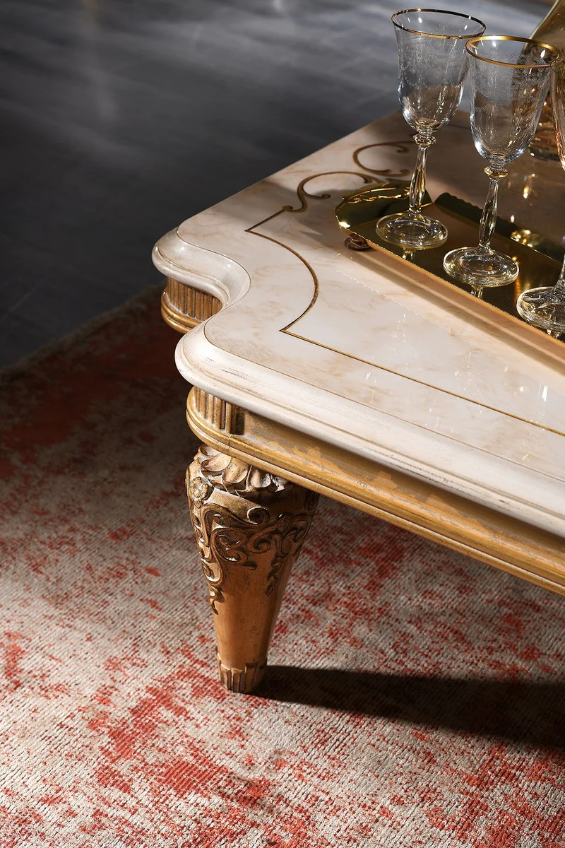 Luxury Baroque living room table white / gold 140 x 90 x H. 42 cm - Baroque coffee table