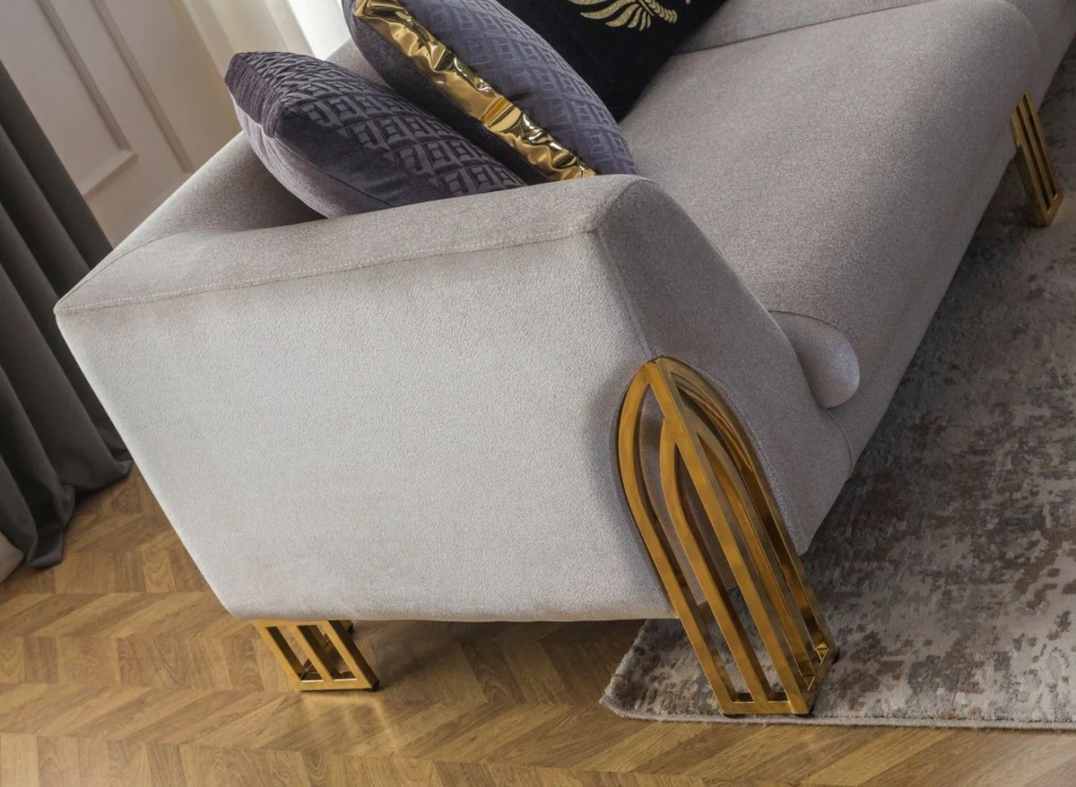 Luxury sofa gray / gold 230 x 90 x H. 77 cm - living room sofa - hotel sofa - living room furniture - hotel furniture - luxury furniture - living room furnishings - luxury furnishings
