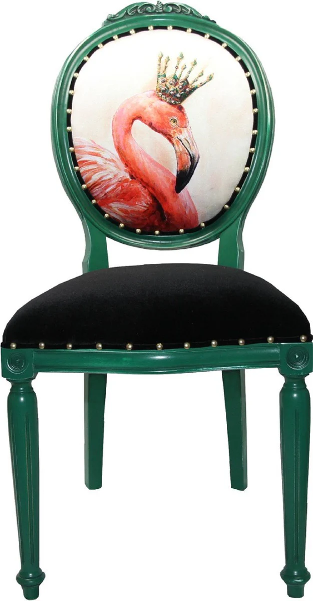 Luxury baroque dining room set flamingo with crown green / white / gold 48 x 50 x H. 98 cm - 6 handmade dining chairs with bling bling rhinestones - baroque dining room furniture