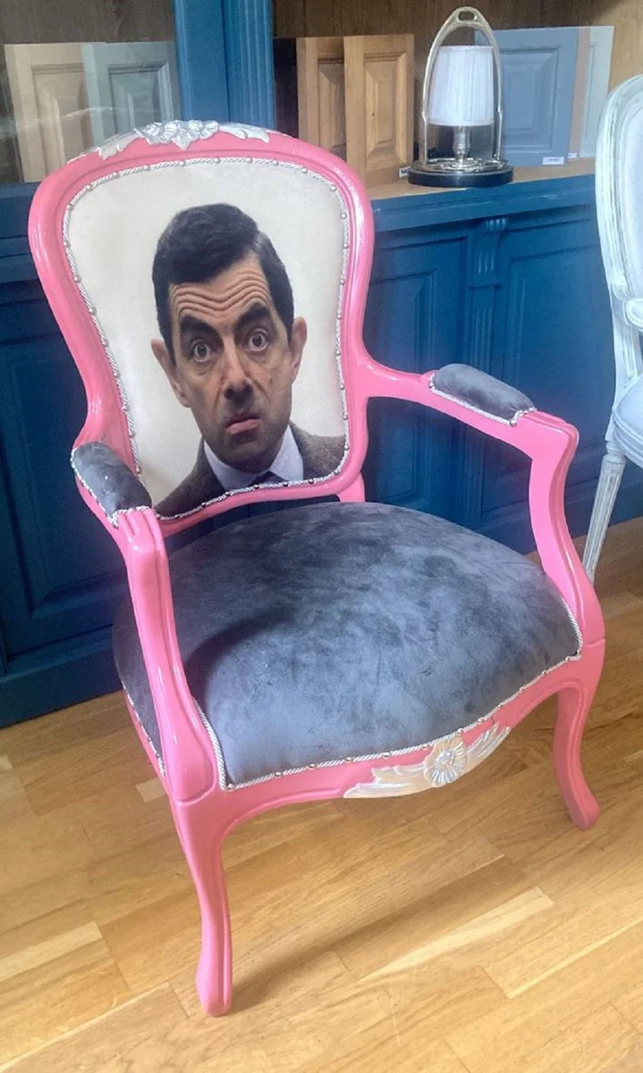 Luxury Baroque Salon Chair Face Gray / Pink / Silver