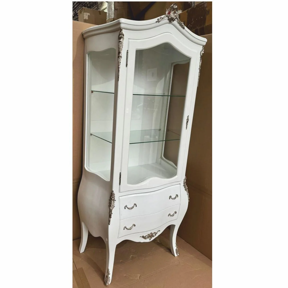 Baroque display cabinet white / silver H. 185 cm - Baroque furniture