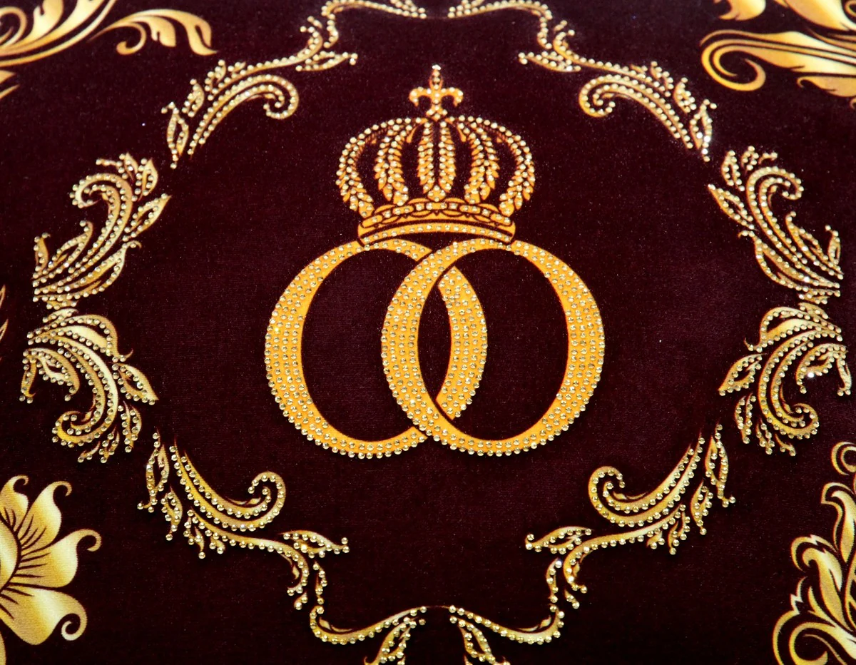 Harald Glööckler Pompöös cushion by Bordeaux red / gold crown deluxe with rhinestones - Glööckler luxury baroque cushion