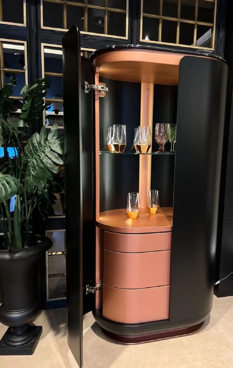 Luxury bar cabinet black / copper 80 x 50 x H. 165 cm - Illuminated solid wood wine cabinet with 2 doors - Living room furniture - Bar furniture - Hotel furniture - Luxury collection