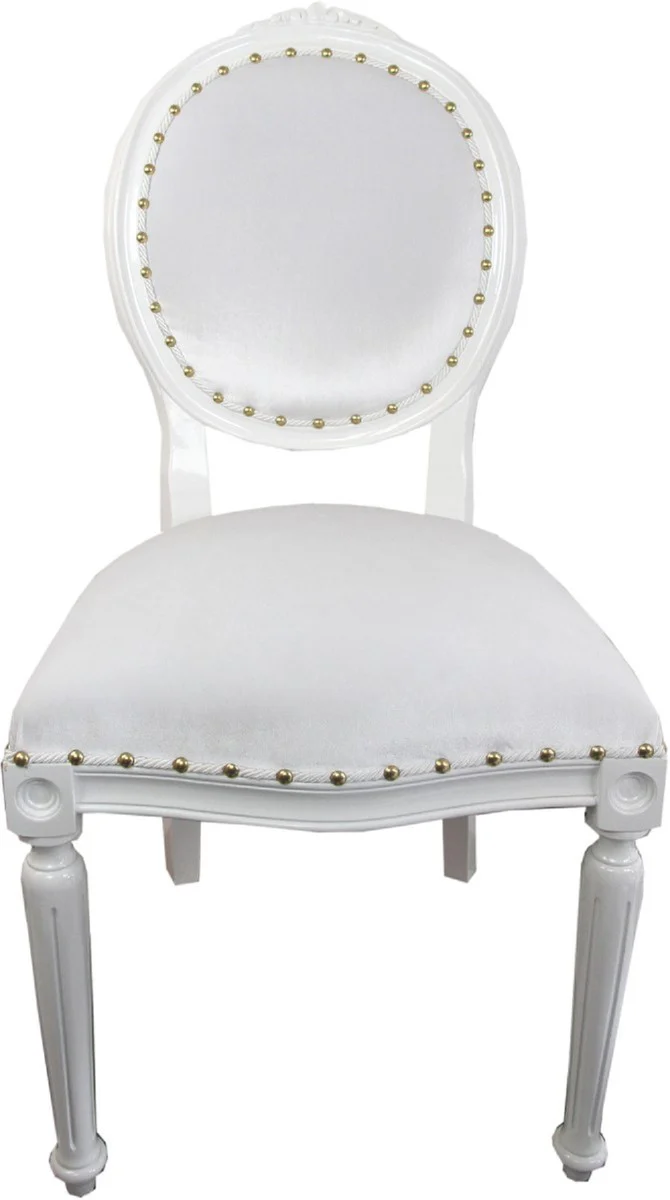 Luxury baroque dining room set medallion white 50 x 52 x H. 99 cm - 4 handmade dining chairs - baroque dining room furniture