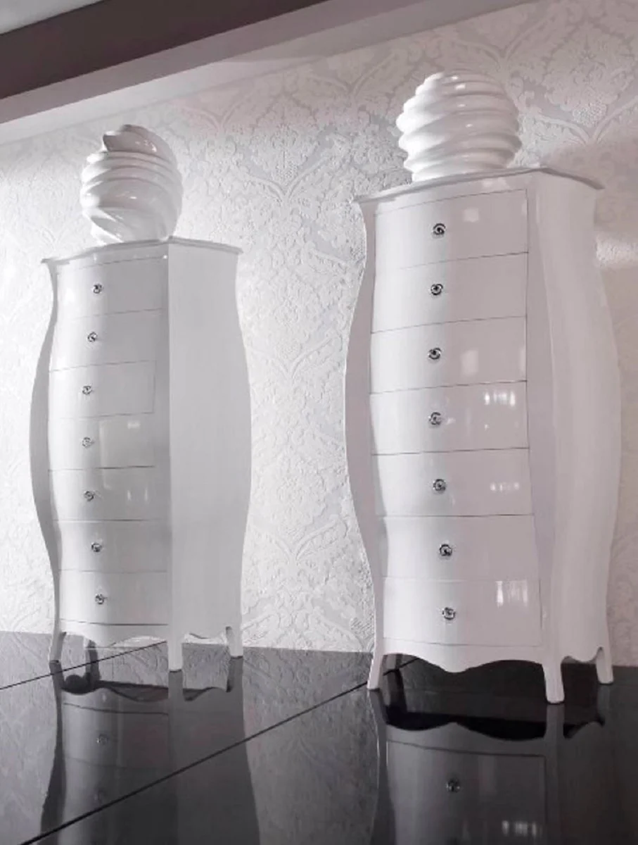 Luxury baroque chest of drawers high gloss white - handmade solid wood chest of drawers with 7 drawers - luxury furniture in baroque style - baroque furniture - baroque furnishings - noble & magnificent