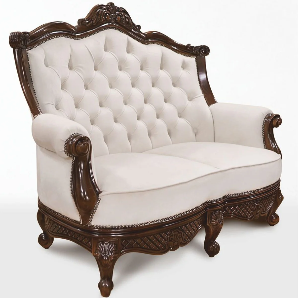 Luxury Baroque Leather Sofa White / Dark Brown 150 cm - Baroque Furniture