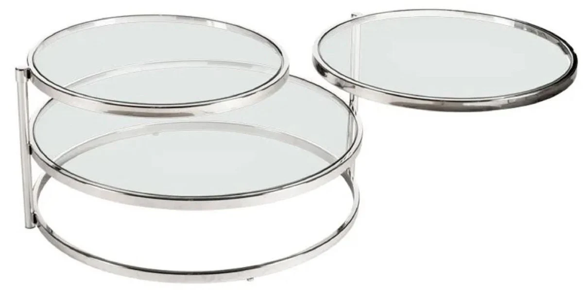 Luxury coffee table silver 84 x 80 x H. 45 cm - metal living room table with glass tops - living room furniture - luxury furniture
