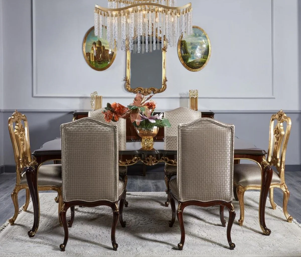 Luxury Baroque Dining Room Chair Silver / Dark Brown / Gold H. 116 cm - Baroque Dining Room Furniture