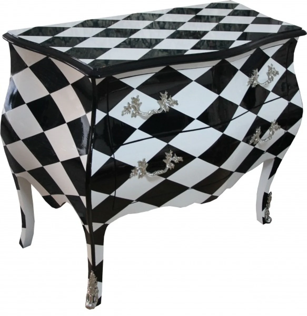 Baroque chest of drawers checked black/white 104 cm - handmade from solid wood