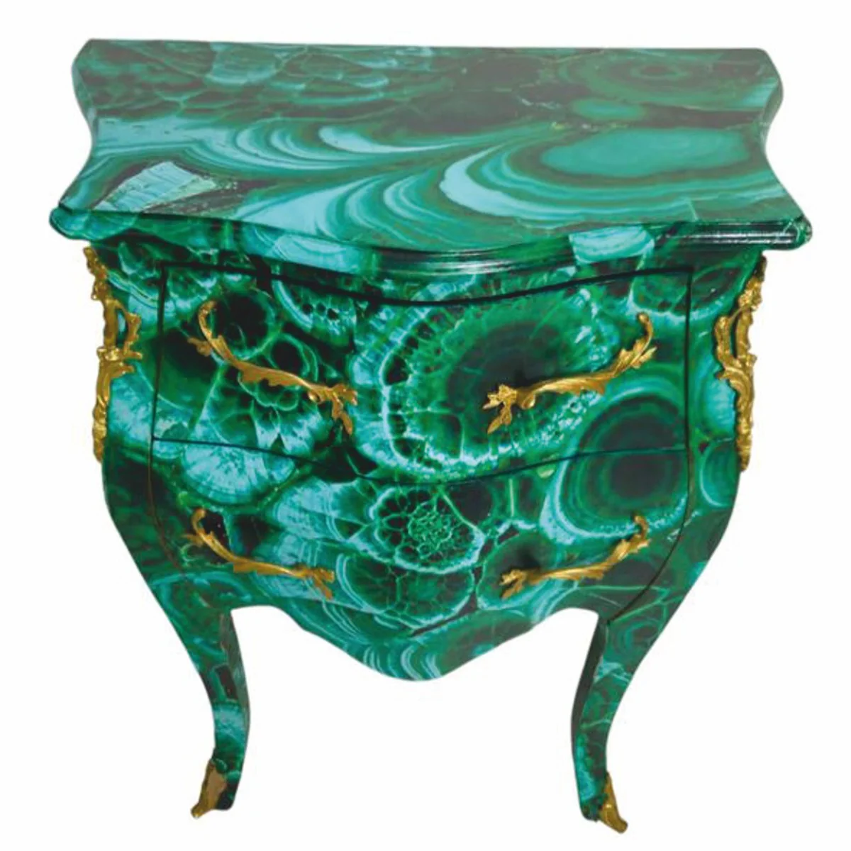 Baroque night dresser with 2 drawers malachite green / brass - Baroque furniture