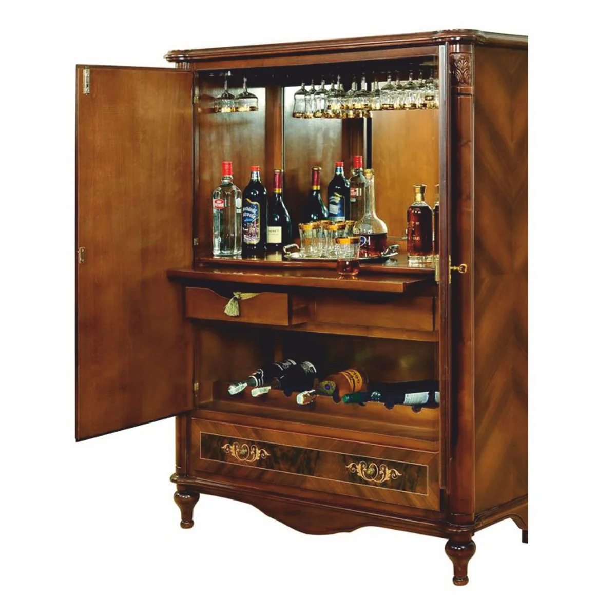 Luxury baroque bar cabinet brown / dark brown H. 160 cm - baroque style bar furniture