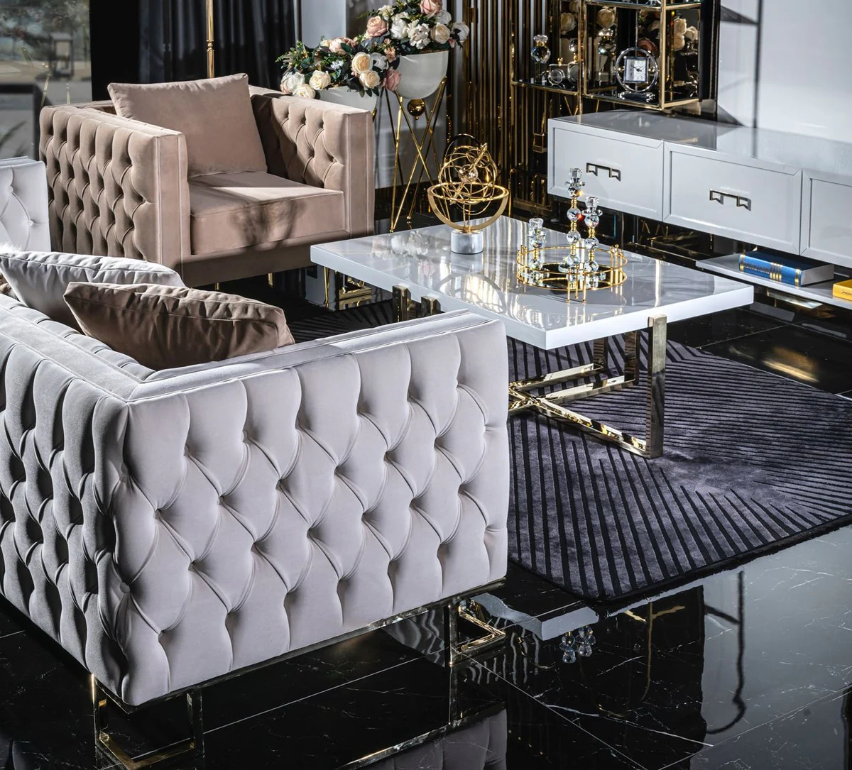 Luxury coffee table white / gold 120 x 80 x H. 45 cm - Rectangular living room table with solid wood table top and metal legs - Living room furniture - Luxury furniture - Hotel furniture