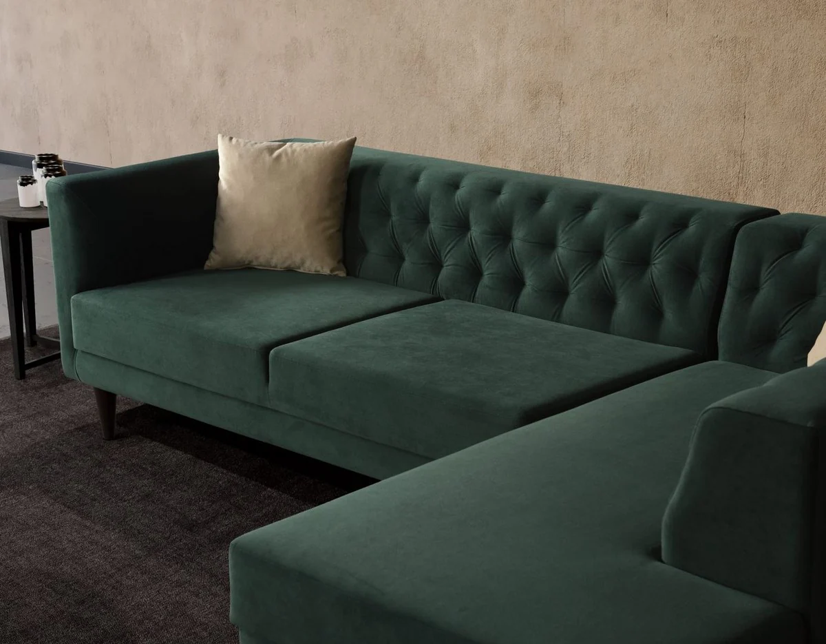 Luxury corner sofa green / black 262 x 178 x H. 74 cm - Living room sofa with elegant velvet fabric - Living room furniture - Luxury furniture - Luxury living room furnishings