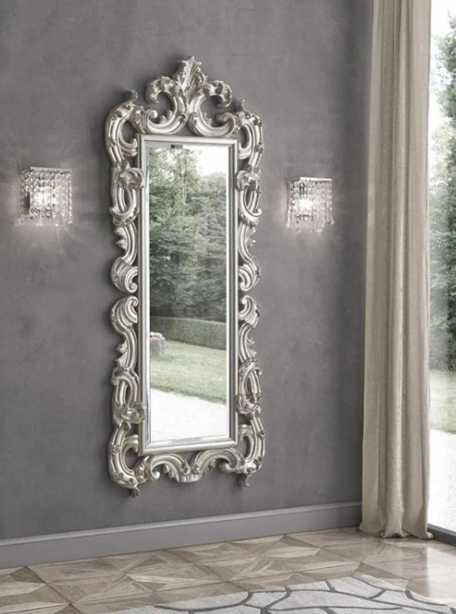 Luxury Baroque mirror silver 86 x 8 x H. 203 cm - Baroque wardrobe mirror - Furniture in the Baroque style