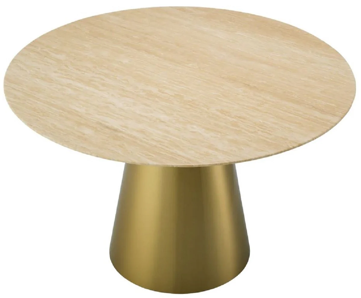 Luxury dining table beige / brass Ø 120 cm - Luxury dining room furniture