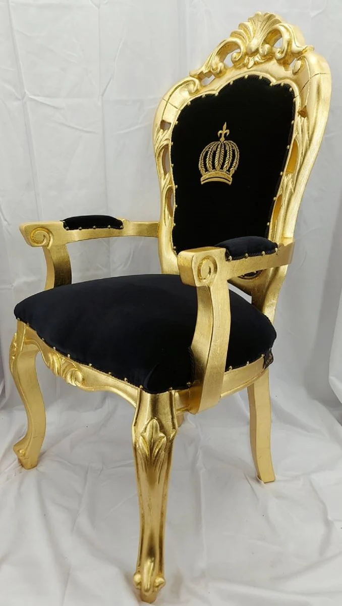 Pompöös by Luxury Baroque Dining Room Chair with Armrests Black / Gold - Pompööser Baroque Chair designed by Harald Glööckler - Baroque Dining Room Furniture