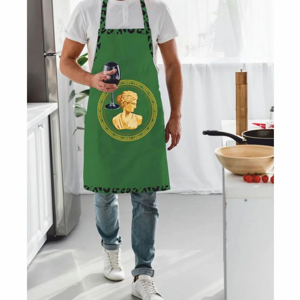 Luxury kitchen apron / cooking apron baroque female bust green 80 cm