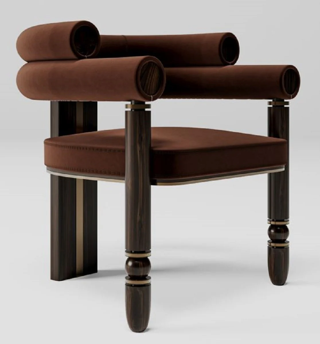 Luxury velvet dining room chair with armrests brown / dark brown / brass 69 x 63 x H. 72 cm - kitchen chair with elegant velvet fabric - dining room furniture - luxury furniture
