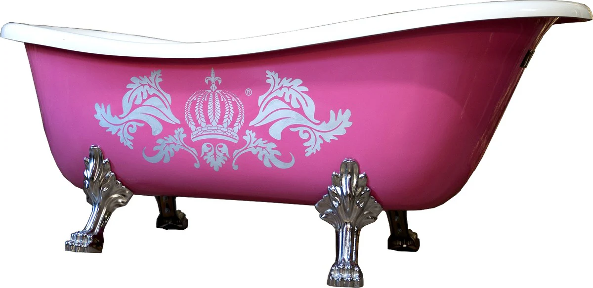 Pompöös by Luxus bathtub freestanding by Harald Glööckler pink / silver / white 1695mm with silver-colored lion feet -EXHIBITION PIECE-