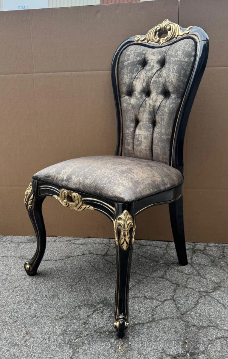 Luxury Baroque Dining Room Chair Gray / Black / Gold H. 109 cm - Baroque Furniture