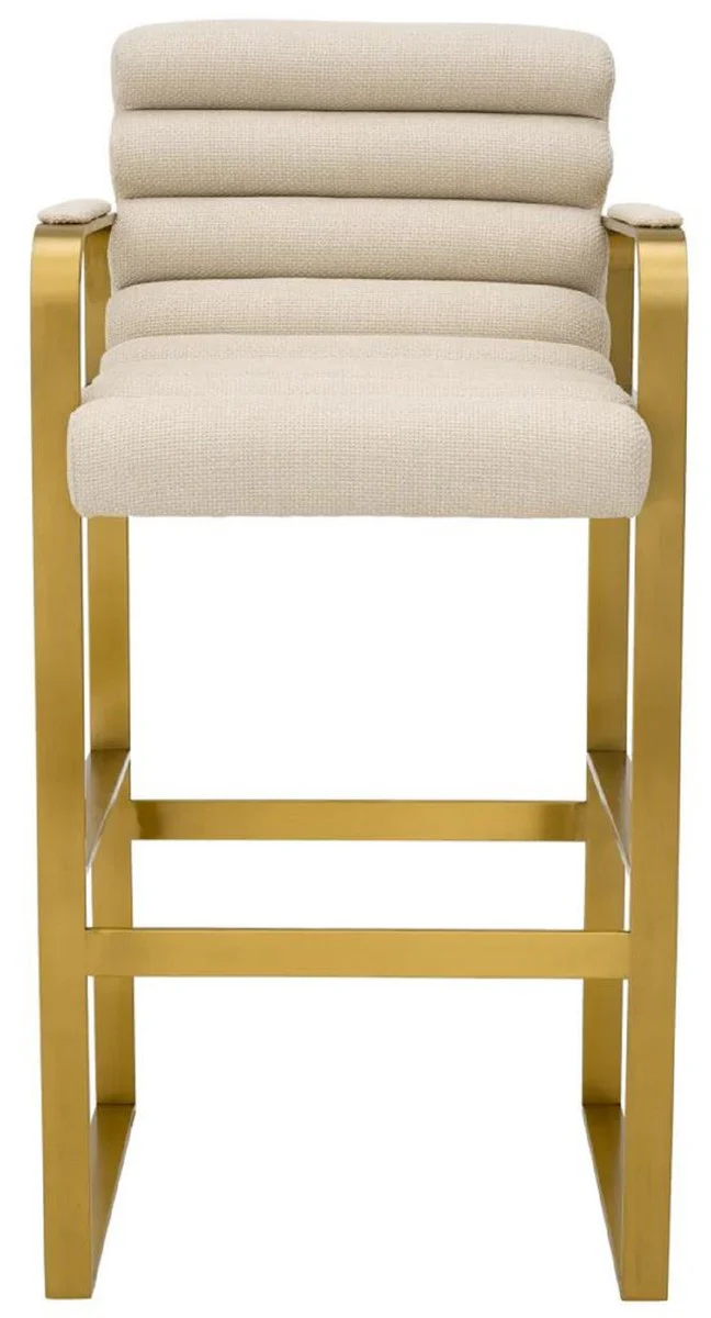 Luxury bar chair with armrests sand color / brass 53.5 x 57.5 x H. 107 cm - Padded stainless steel bar stool - Bar furniture - Luxury furniture - Luxury quality