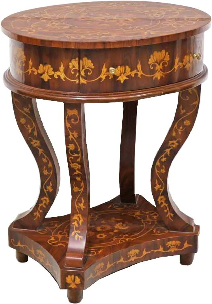 Baroque side table with drawers brown inlay 60 x 50 x H75 cm - antique style side table