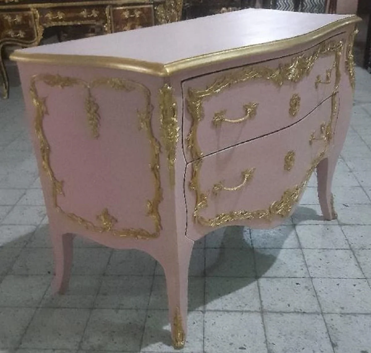 Baroque chest of drawers with 2 drawers pink / gold - Handmade solid wood chest of drawers in baroque style - Bedroom furniture in baroque style - Baroque furniture - Baroque furnishings - Noble & magnificent