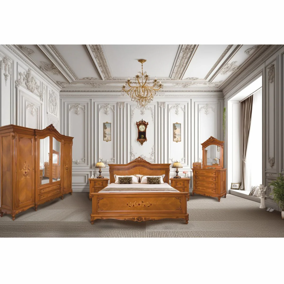Luxury Baroque Bedroom Cabinet Brown 260 cm - Baroque style bedroom furniture
