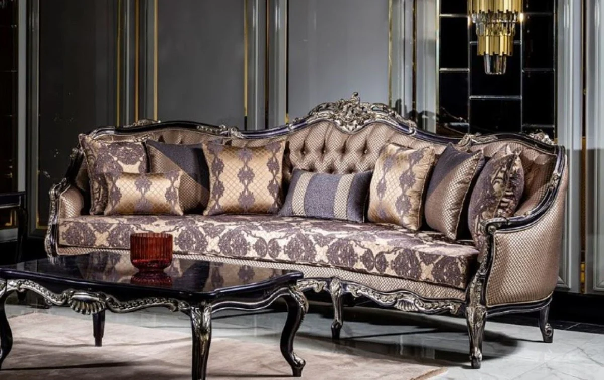 Luxury Baroque Living Room Set Gold / Purple - 2 Sofas & 2 Armchairs & 1 Coffee Table - Handcrafted Living Room Furniture in Baroque Style - Noble & Magnificent