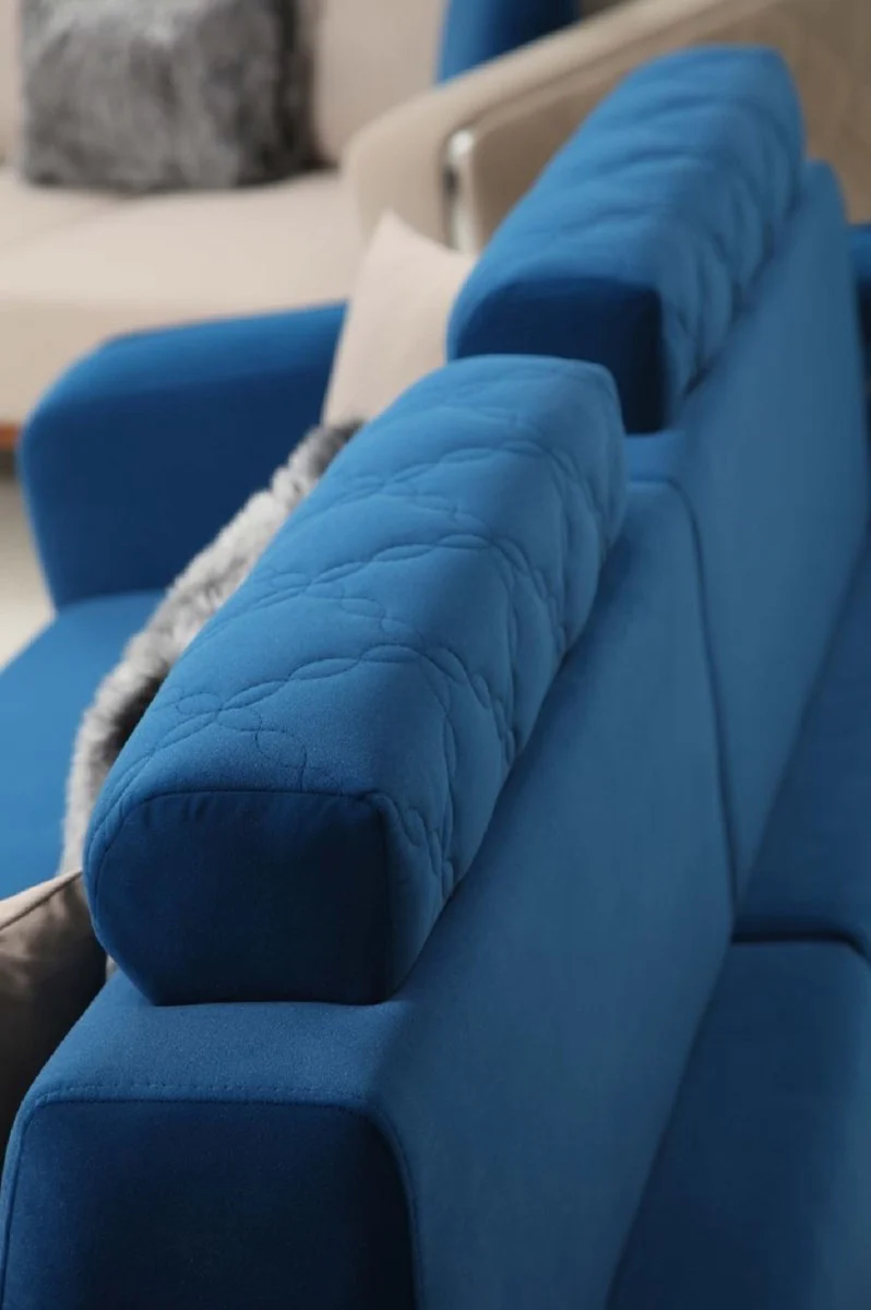 Luxury living room sofa with adjustable backrest blue / brown / silver 225 x 95 x H. 89 cm - Luxury living room furniture